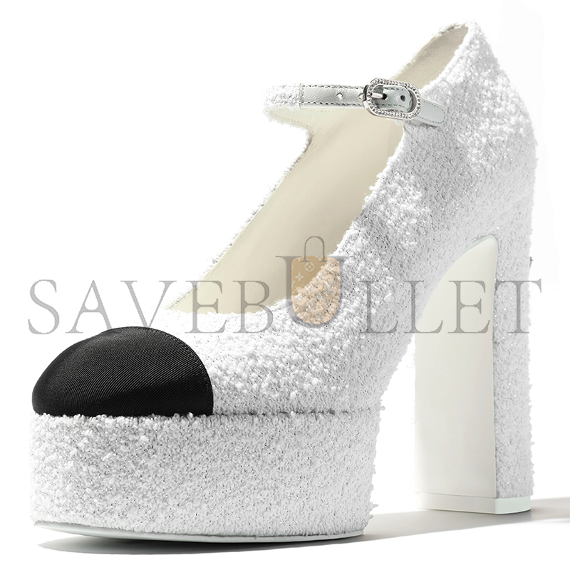 Ch*el mary janes cotton tweed & grosgrain g46434